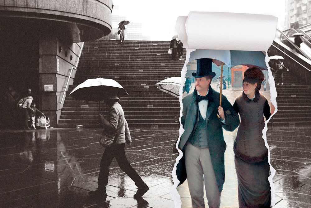 Vintage rainy day mixed media, Gustave Caillebotte's artwork remixed by rawpixel vector