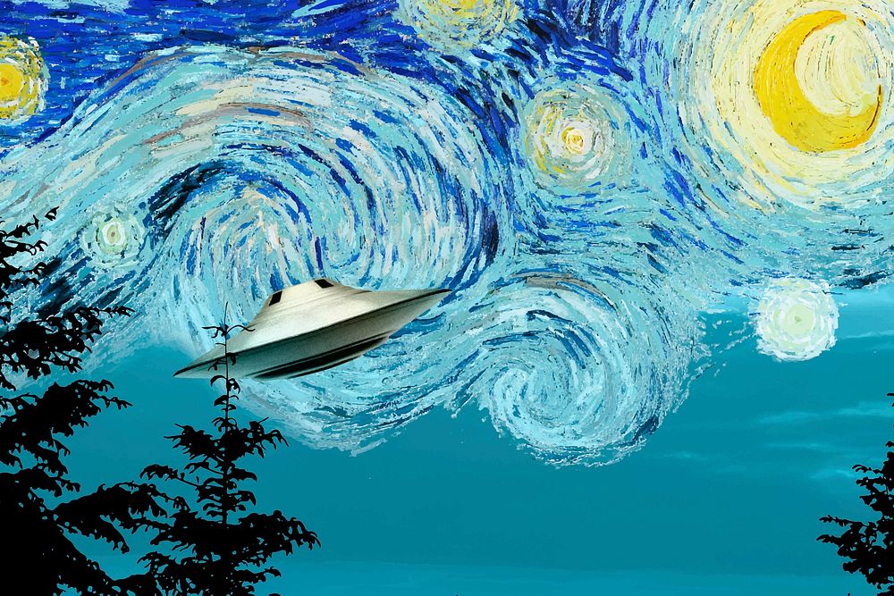 UFO Starry Night background, vintage artwork remixed by rawpixel vector