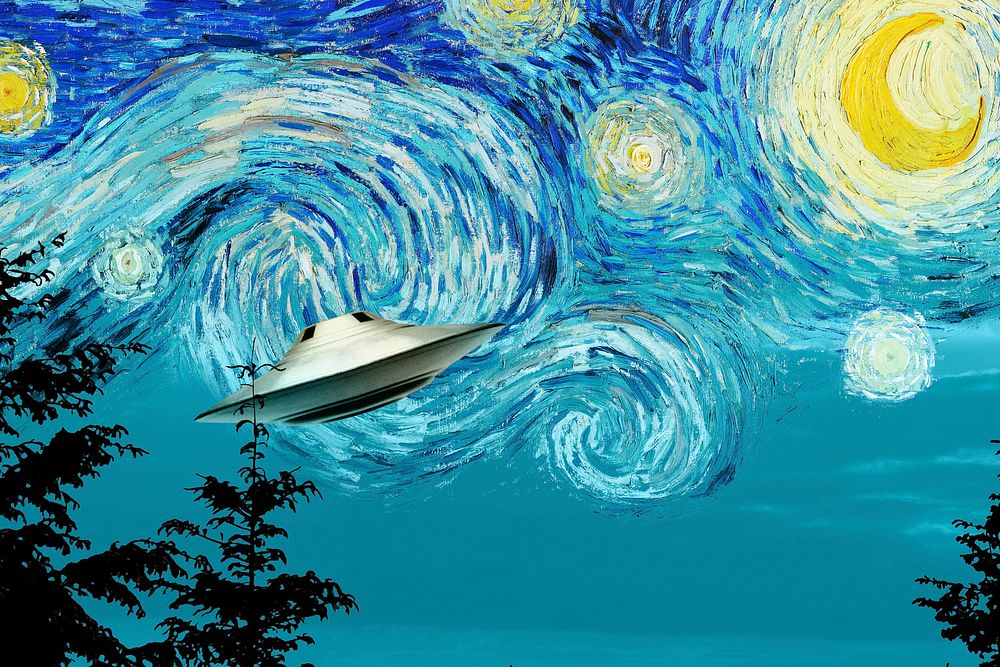 UFO Starry Night background, vintage artwork remixed by rawpixel psd