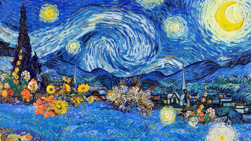 Starry Night computer wallpaper, Van Gogh's artwork remixed by rawpixel