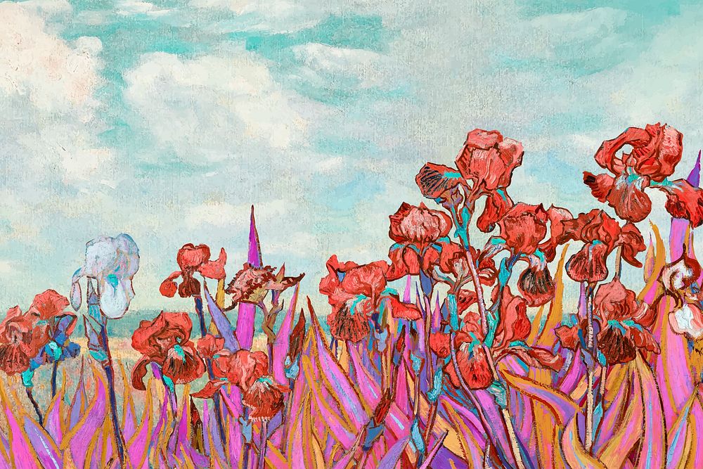 Van Gogh's Irises border background, vintage painting remixed by rawpixel vector