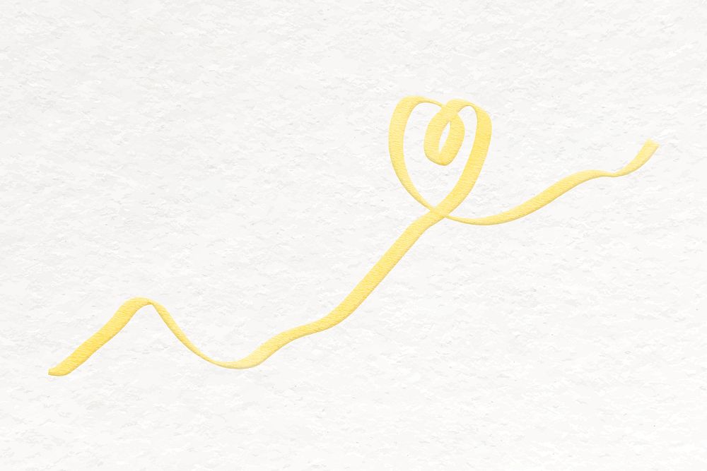 Yellow heart squiggle collage element, monoline design vector