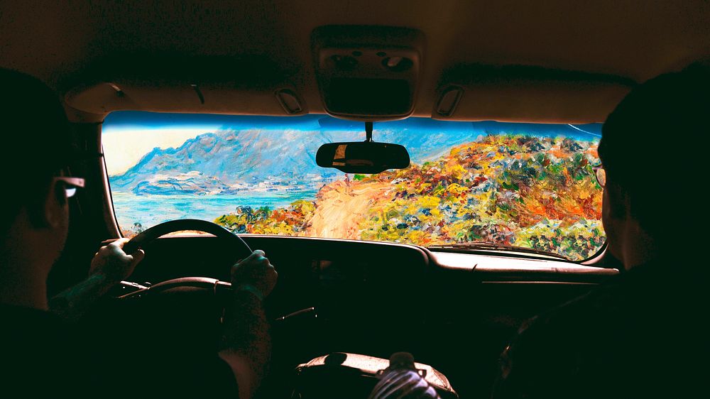 Road trip desktop wallpaper, vintage artwork remixed by rawpixel