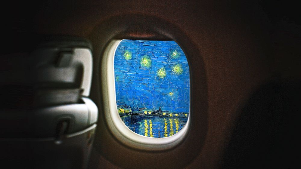Plane window remix desktop wallpaper, Van Gogh's artwork remixed by rawpixel