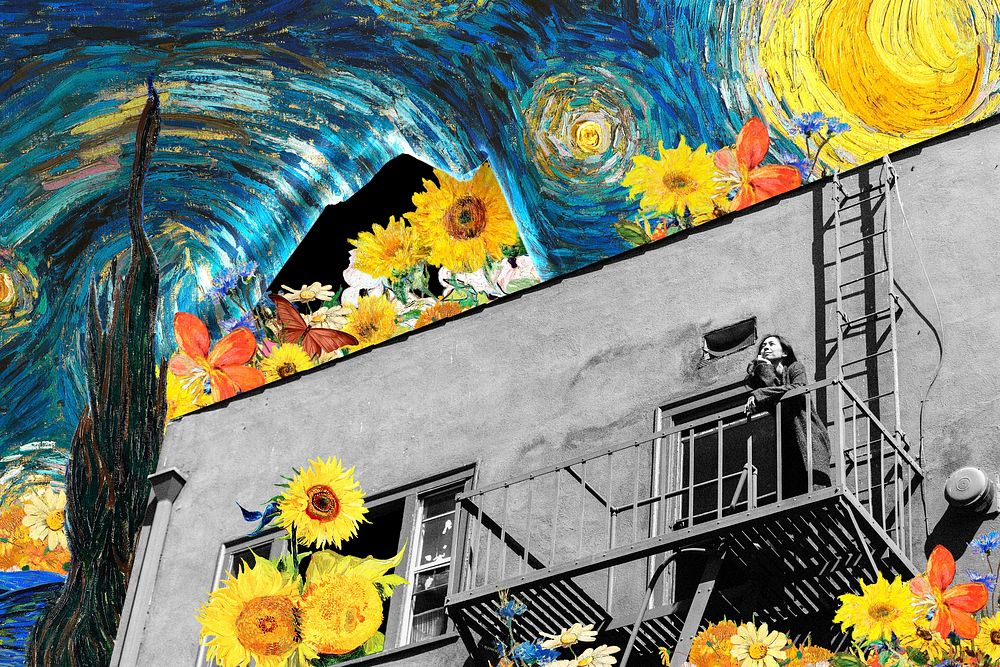 Starry Night mixed media, Van Gogh's artwork remixed by rawpixel psd
