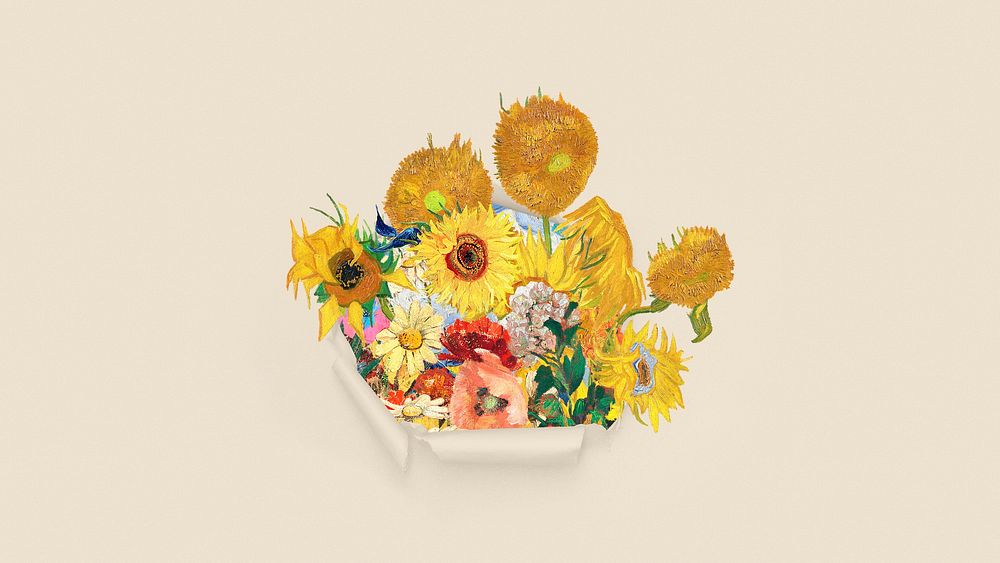 Sunflower desktop wallpaper, Van Gogh's artwork remixed by rawpixel