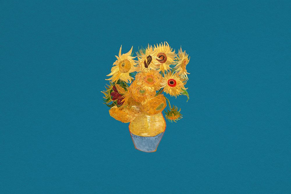 Sunflower blue background, Van Gogh's artwork remixed by rawpixel