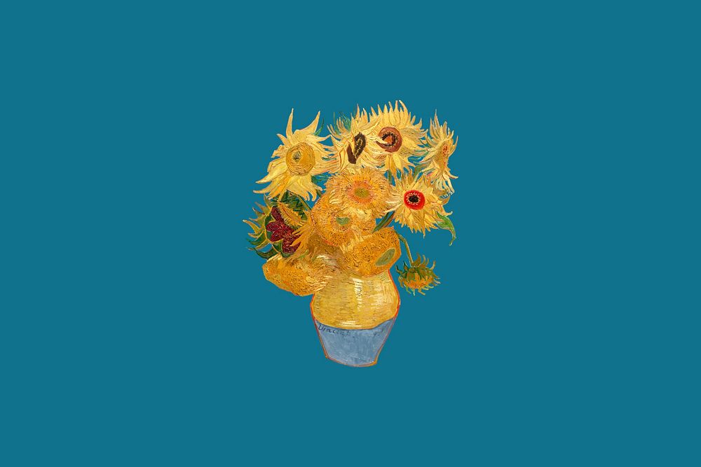 Sunflower blue background, Van Gogh's artwork remixed by rawpixel vector