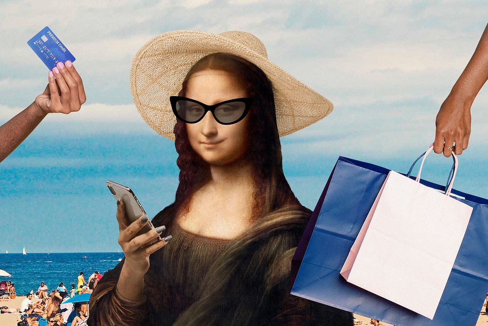 Mona Lisa shopping mixed media, Da Vinci's artwork remixed by rawpixel psd