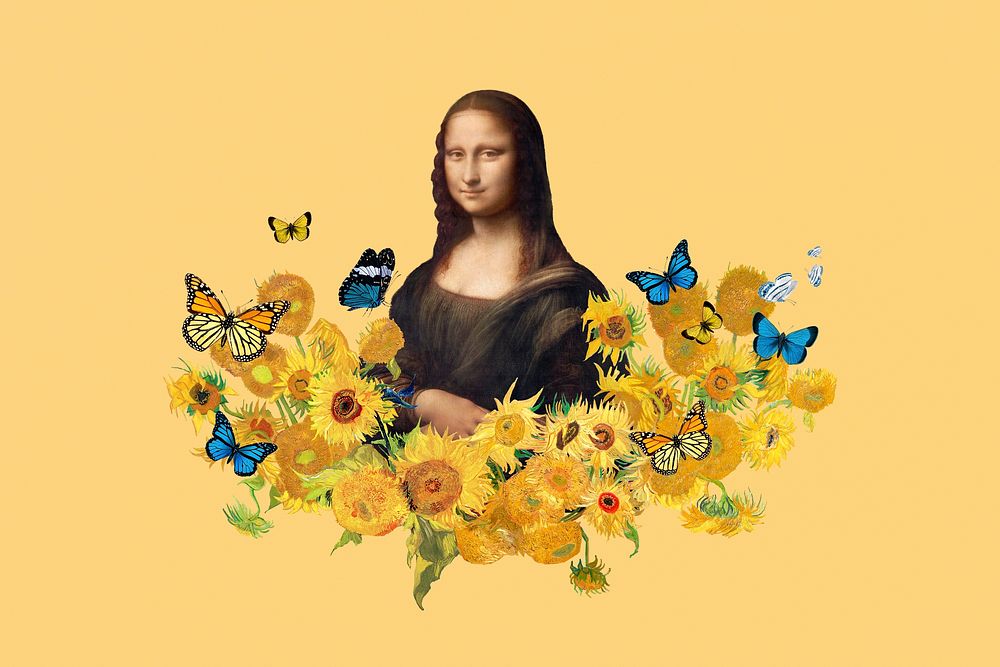 Mona Lisa sunflower background, Da Vinci's famous painting remixed by rawpixel