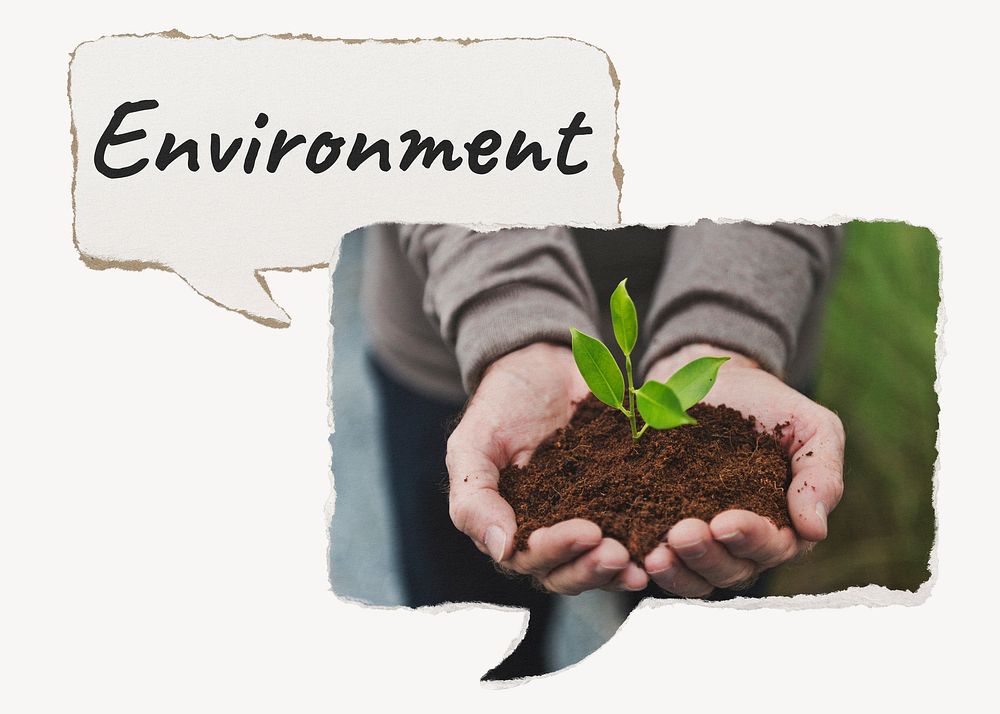 Environment  paper speech bubble, hand cupping plant image