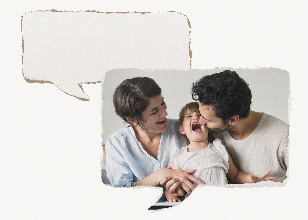 Happy family speech bubble, parents and daughter image