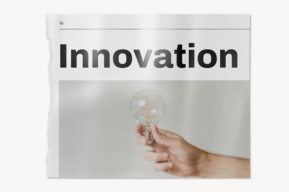 Innovation newspaper, hand holding light bulb image