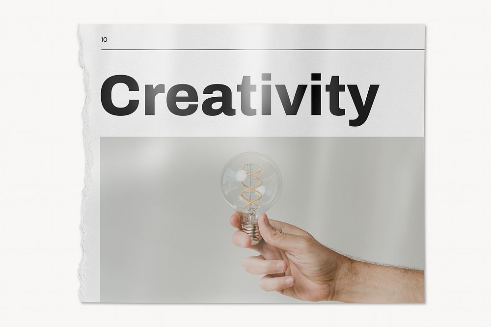 Creativity newspaper, hand holding light bulb image