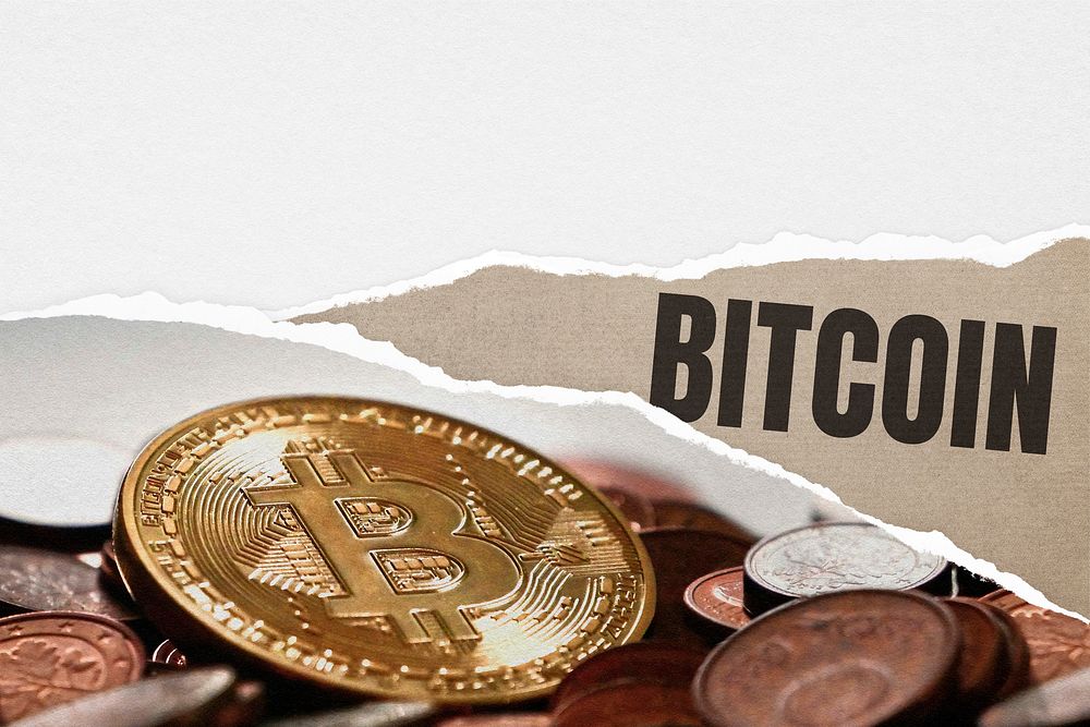 Bitcoin cryptocurrency background, ripped paper border