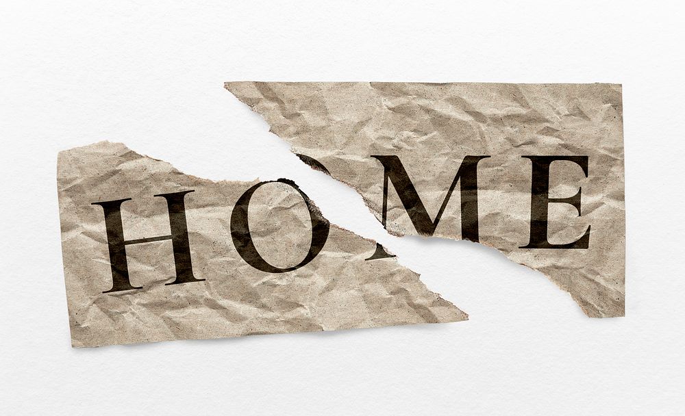Home typography torn paper, real estate concept
