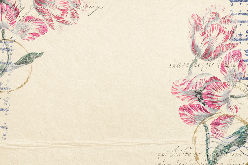 Aesthetic pink flower background, vintage illustration psd