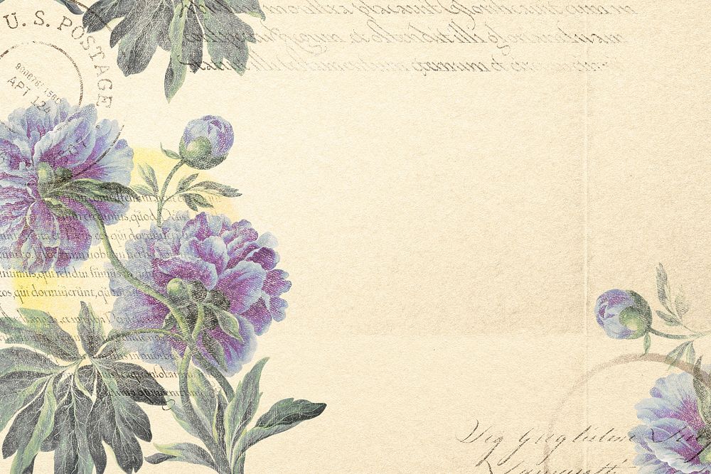 Aesthetic purple flower background, vintage illustration psd