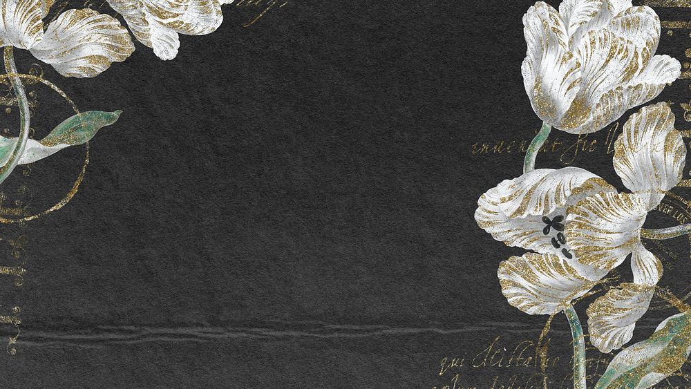 Ephemera white flower desktop wallpaper, vintage black background