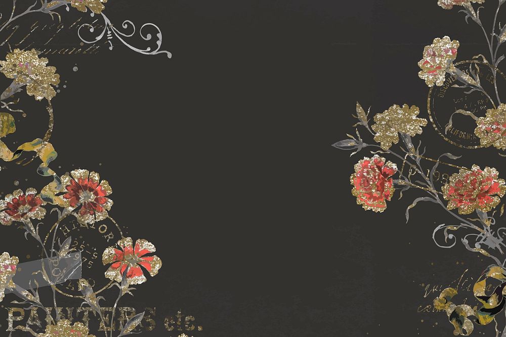 Ephemera orange flower on black background, vintage illustration vector