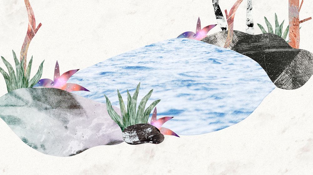 Aesthetic ocean computer wallpaper, nature remixed media background
