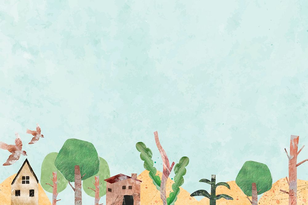 Nature paper collage background, cute border design  vector