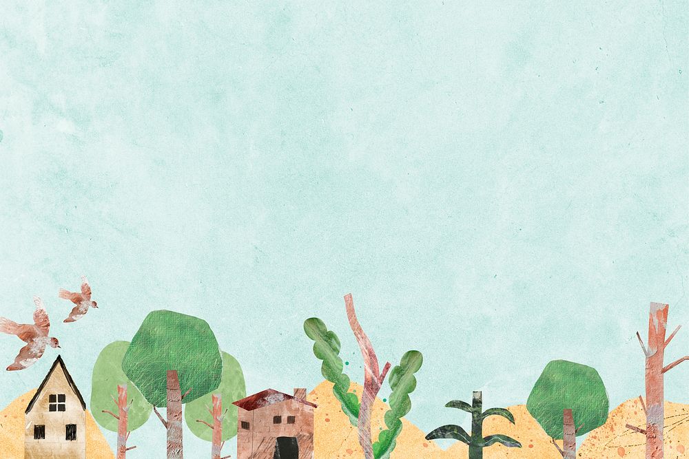 Nature paper collage background, cute border design  psd
