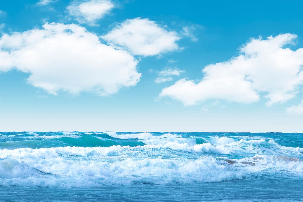 Aesthetic ocean wave background, blue sky image psd