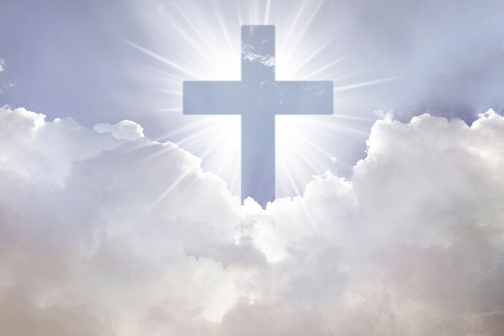 Christian cross sky background, religious photo