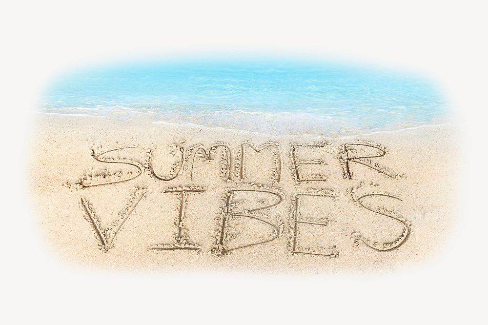 Summer vibes, sand typography by the beach