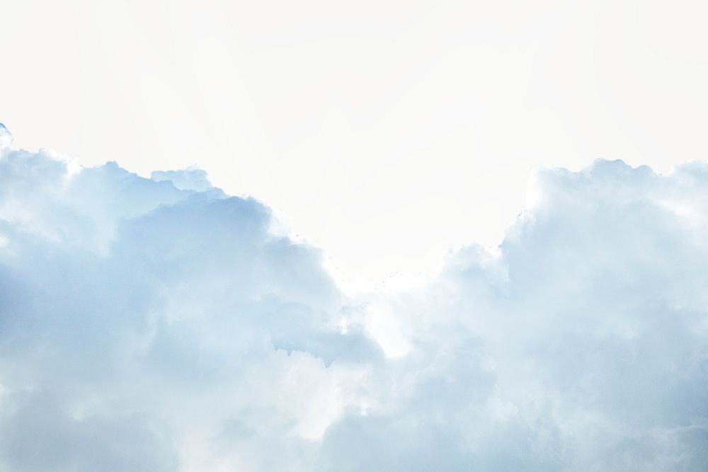Blue clouds border, off-white background psd