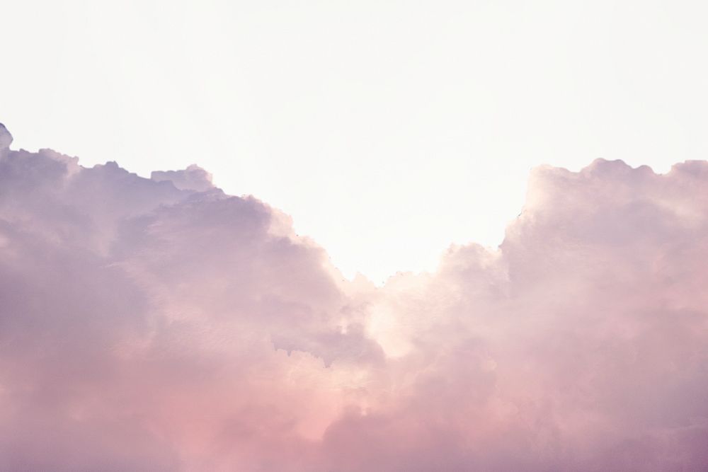 Pastel pink clouds border, off-white background psd