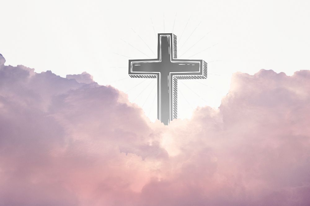 Pastel aesthetic sky background, Christian cross symbol psd