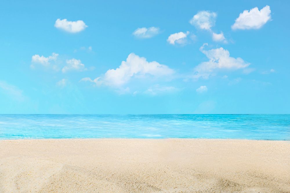 Beautiful beach background, blue sky with sand border psd