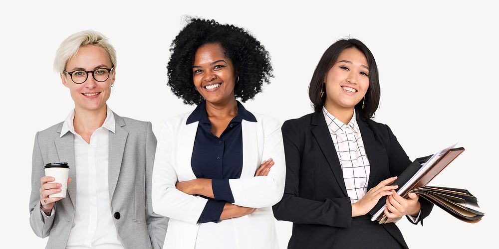 Young & diverse businesswomen, isolated on off white