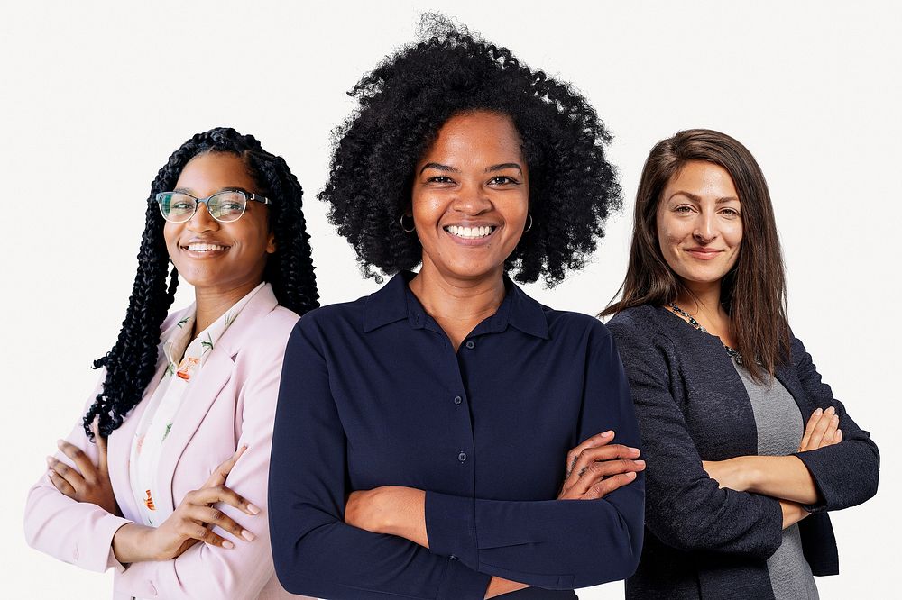 Successful women in business, isolated on off white