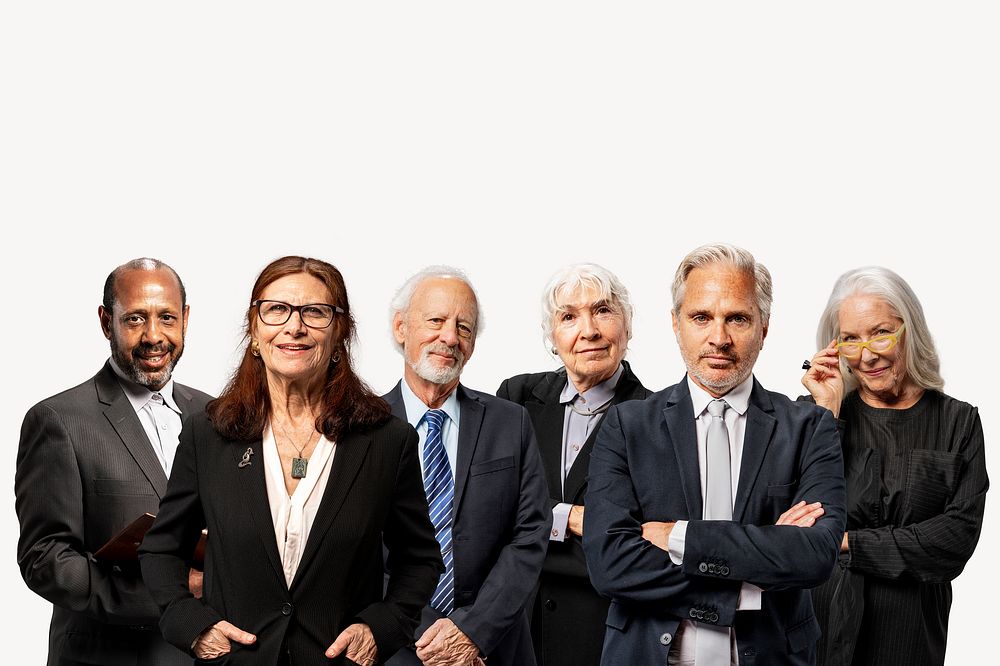 Senior business team, isolated on off white