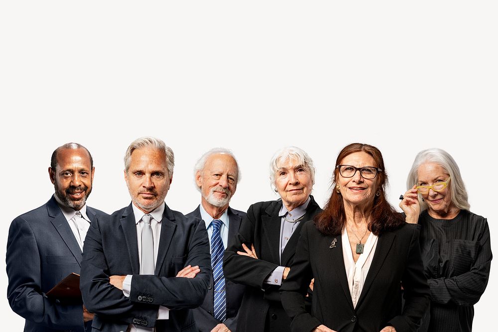 Senior business team, isolated on off white
