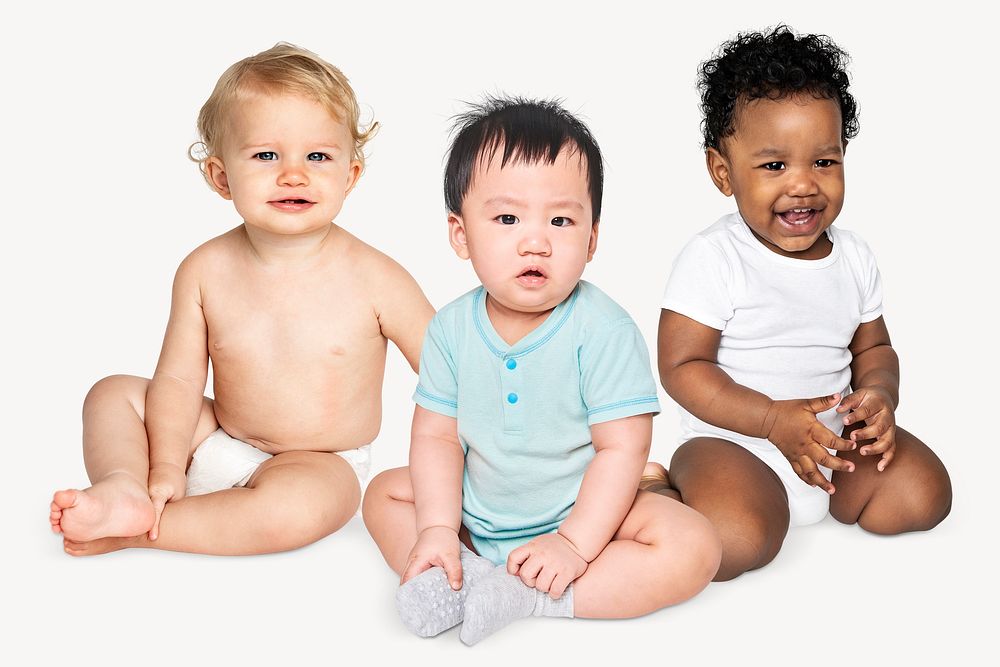 Diverse little toddlers, isolated on off white