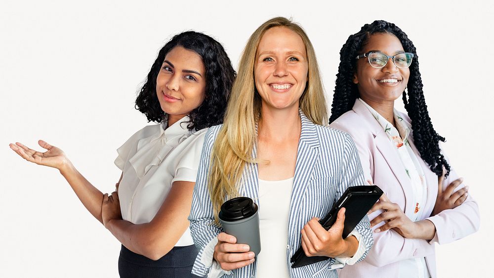 Women in startup business, isolated on off white