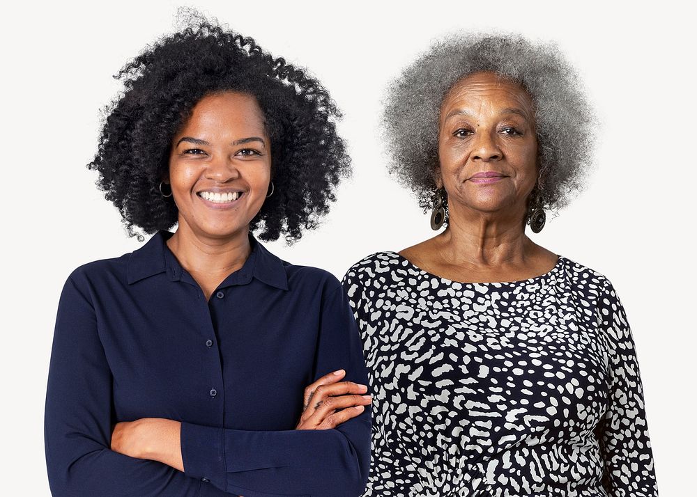 African mother & daughter, isolated on off white