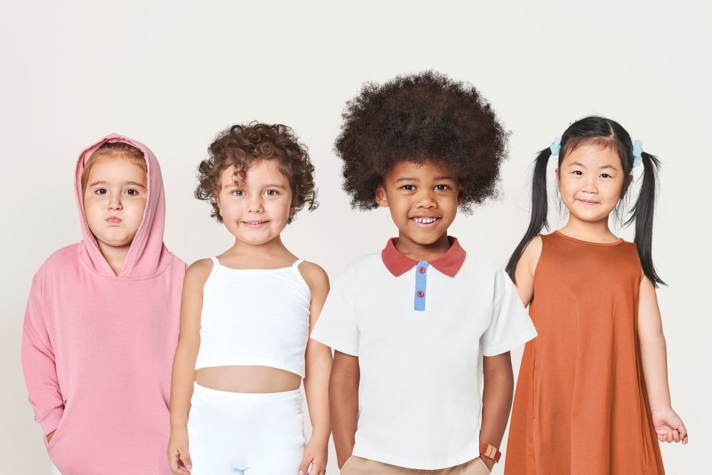 Cute little kids, isolated on off white