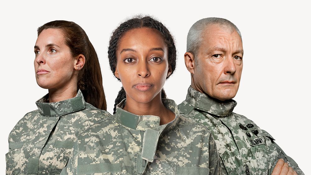Military professionals, isolated on off white