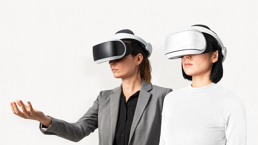 Virtual reality in business, isolated on off white