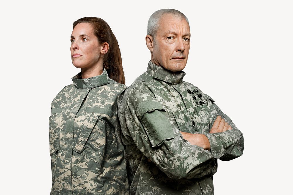 Military professionals, isolated on off white