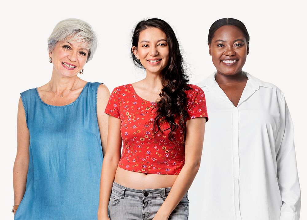 Diverse confident women, isolated on off white