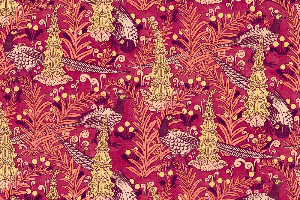 Exotic bird pattern background, famous Maurice Pillard Verneuil artwork remixed by rawpixel