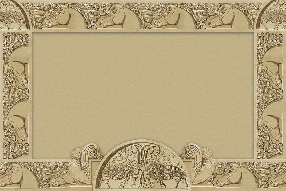 Horse frame background, carved wood design psd, Maurice Pillard Verneuil artwork remixed by rawpixel