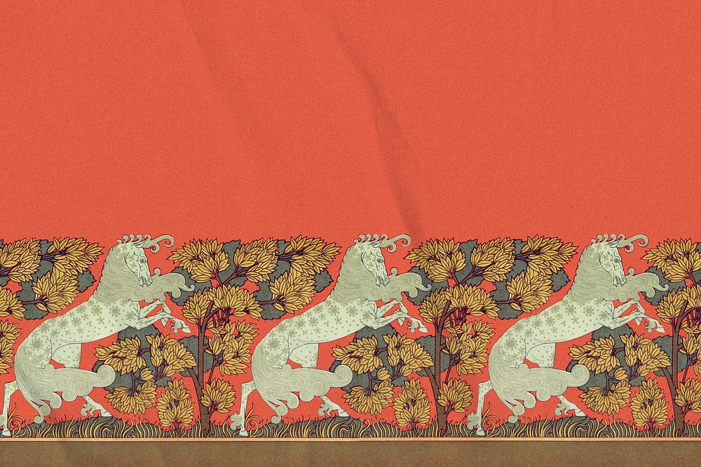 Glued paper background, vintage horse pattern border, Maurice Pillard Verneuil artwork remixed by rawpixel psd