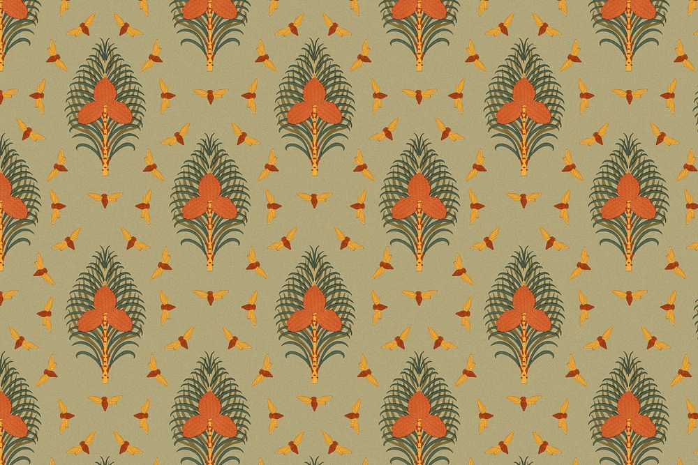 Tropical tree pattern background, vintage art deco, Maurice Pillard Verneuil artwork remixed by rawpixel psd